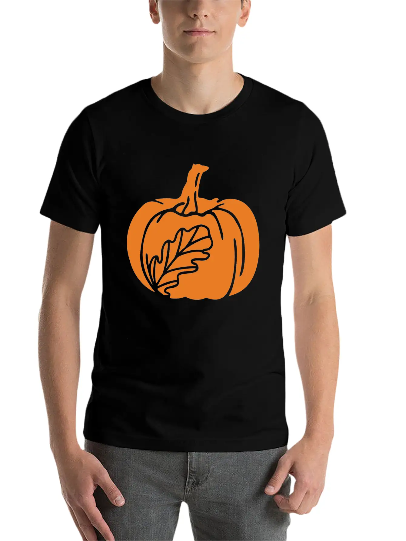 Hand Drawn Pumpkin Leaf Unisex Casual T-Shirt – Clean Design For Daily Comfort