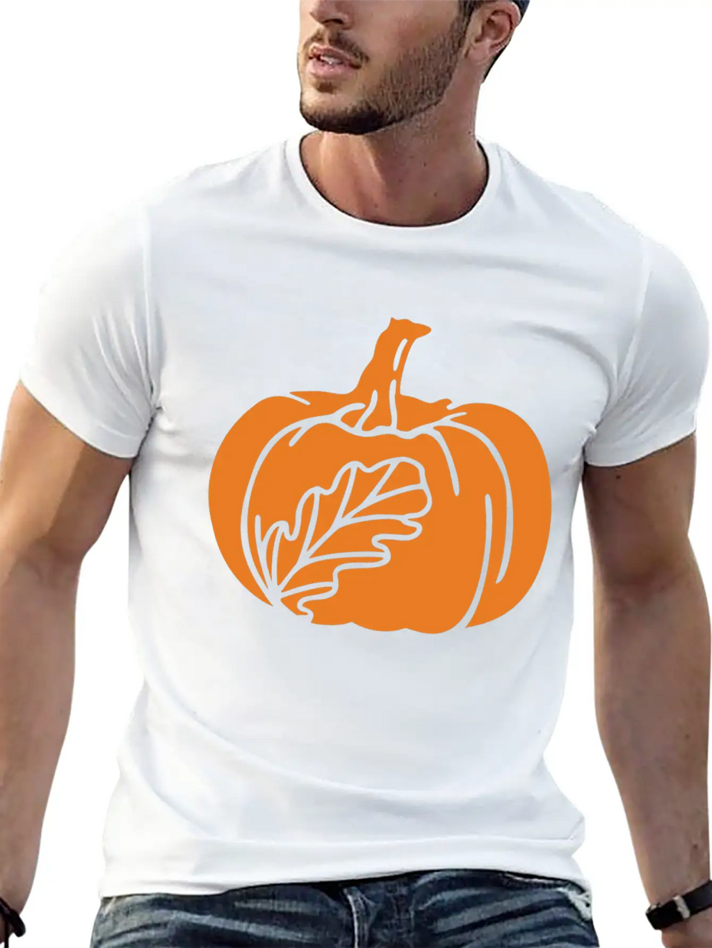 Hand Drawn Pumpkin Leaf Unisex Casual T-Shirt – Clean Design For Daily Comfort