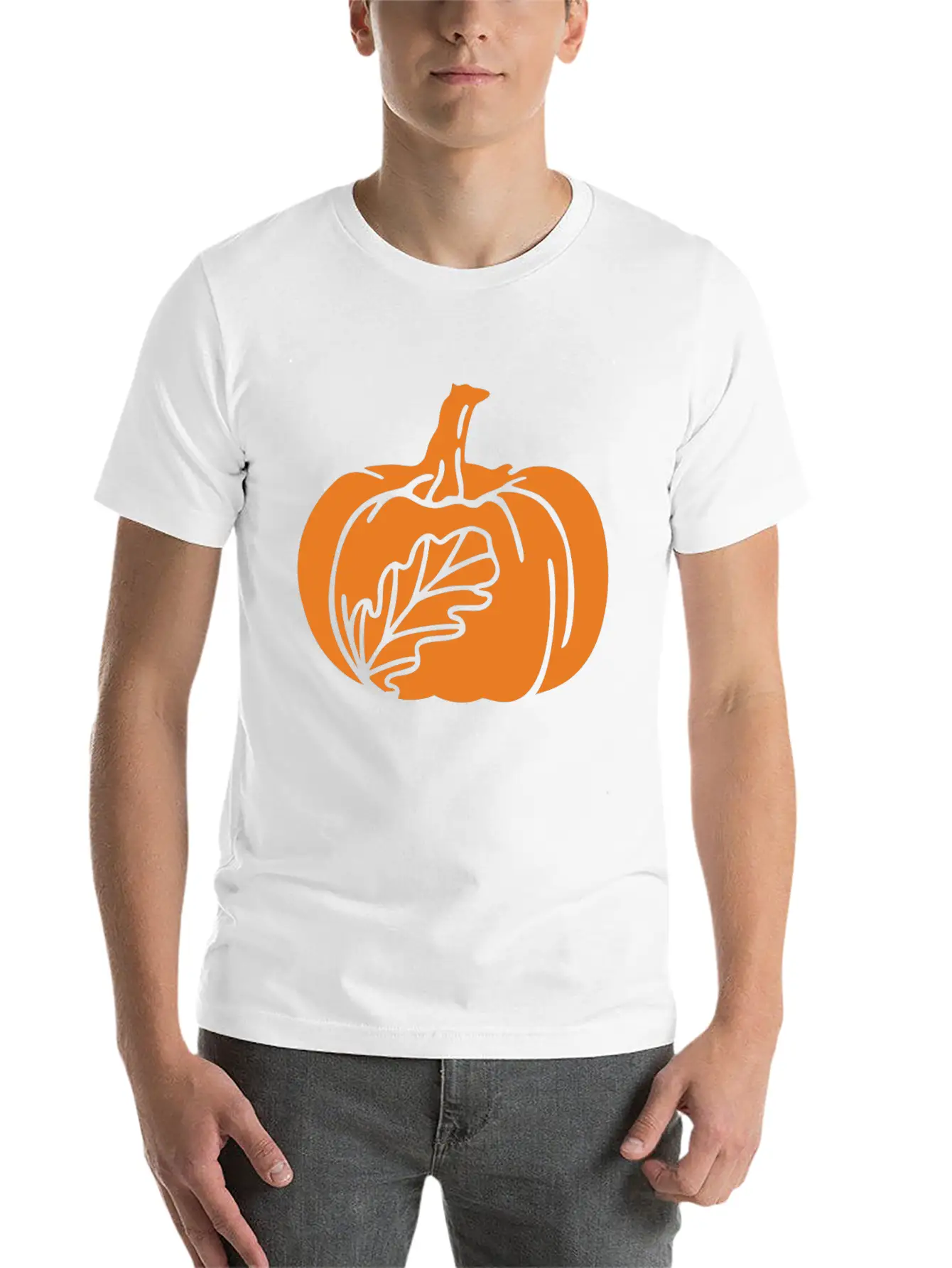 Hand Drawn Pumpkin Leaf Unisex Casual T-Shirt – Clean Design For Daily Comfort