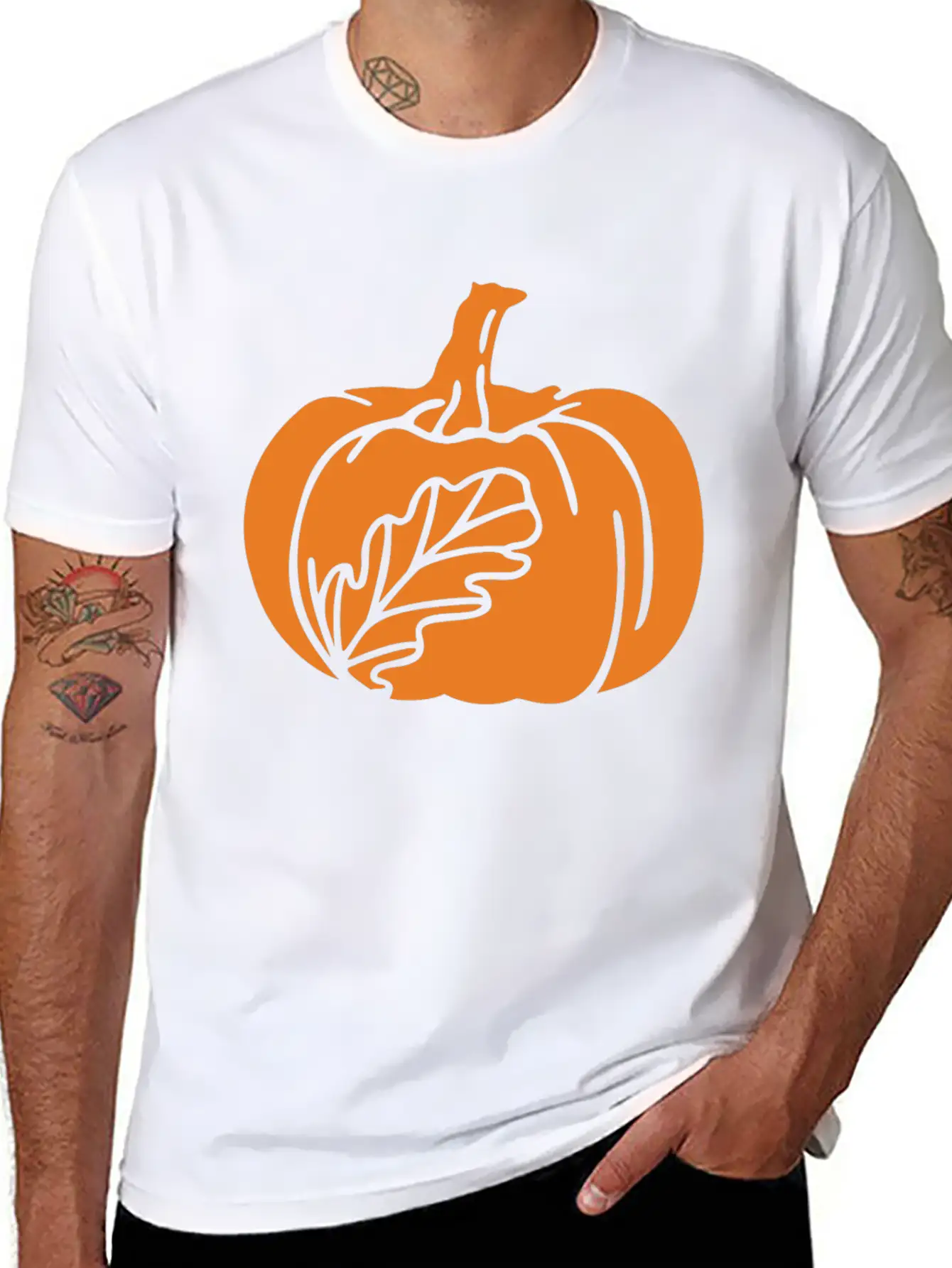 Hand Drawn Pumpkin Leaf Unisex Casual T-Shirt – Clean Design For Daily Comfort