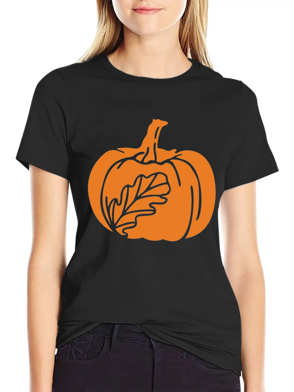 Hand Drawn Pumpkin Leaf Unisex Casual T-Shirt – Clean Design For Daily Comfort