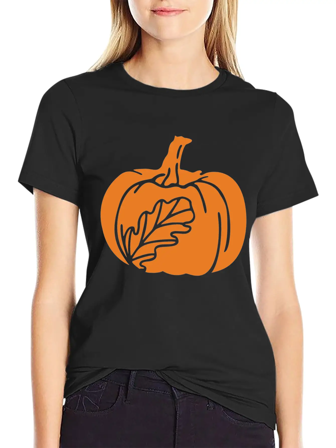 Hand Drawn Pumpkin Leaf Unisex Casual T-Shirt – Clean Design For Daily Comfort
