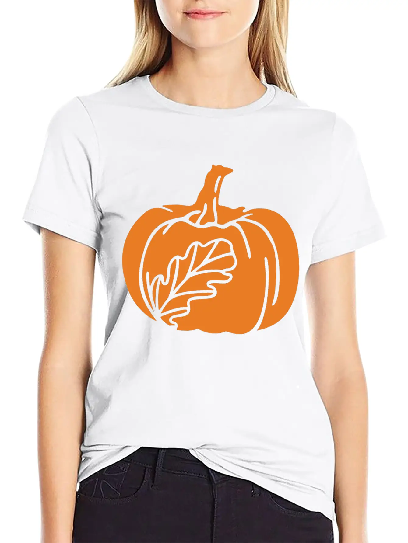 Hand Drawn Pumpkin Leaf Unisex Casual T-Shirt – Clean Design For Daily Comfort