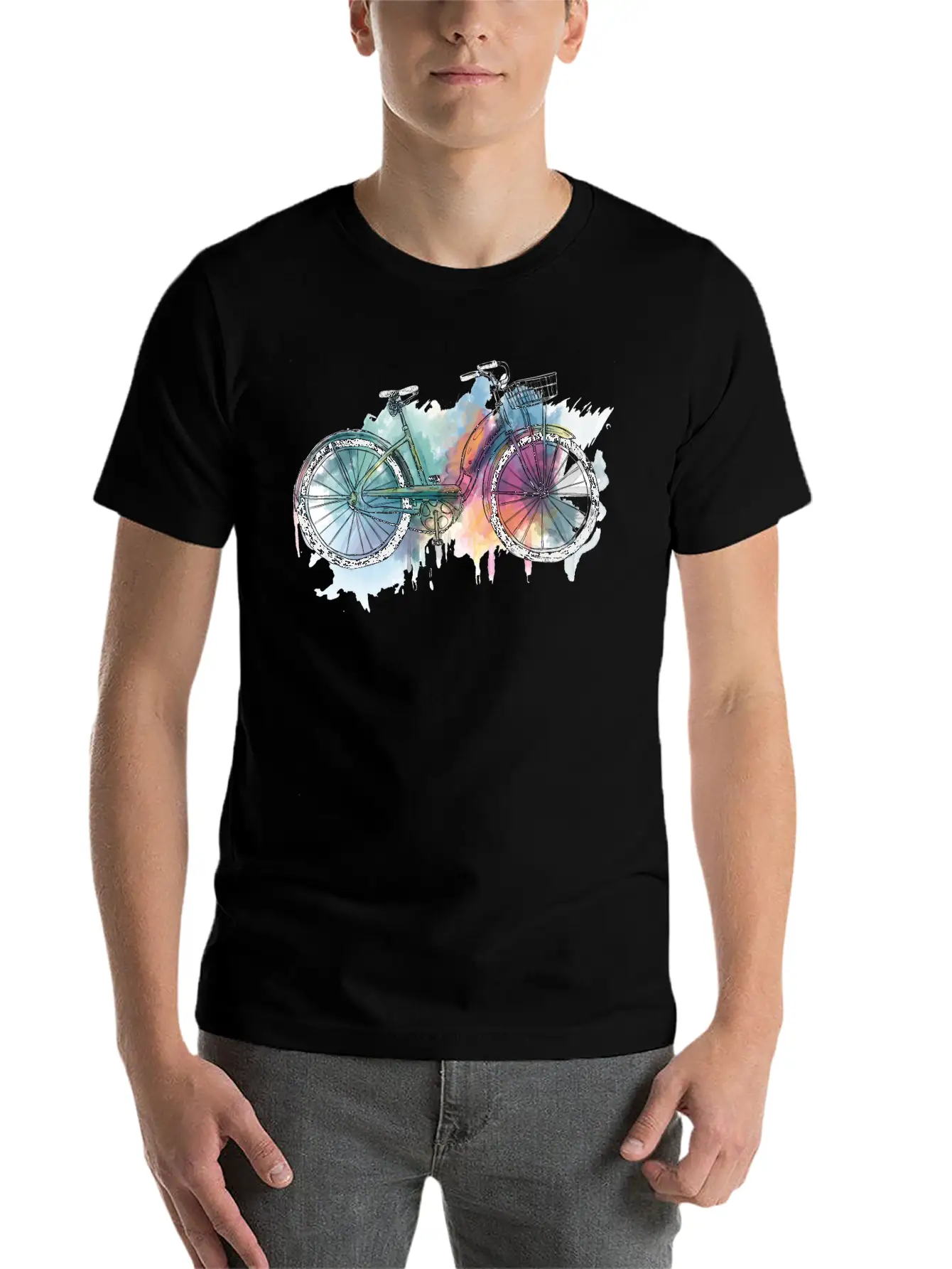Hand Painted Retro Bike Unisex Short Sleeve Soft Cotton T-Shirt – Casual Everyday Wear