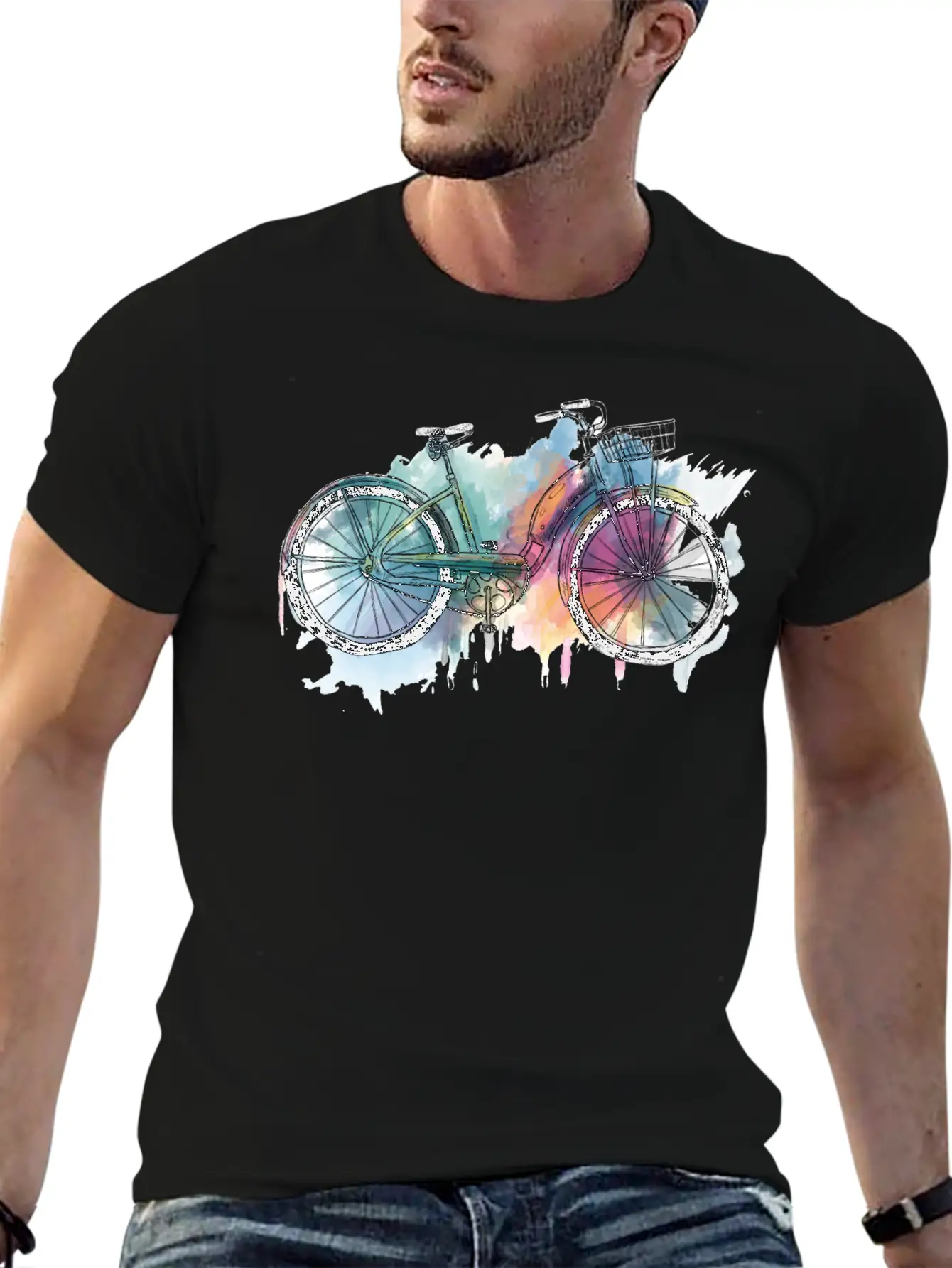 Hand Painted Retro Bike Unisex Short Sleeve Soft Cotton T-Shirt – Casual Everyday Wear