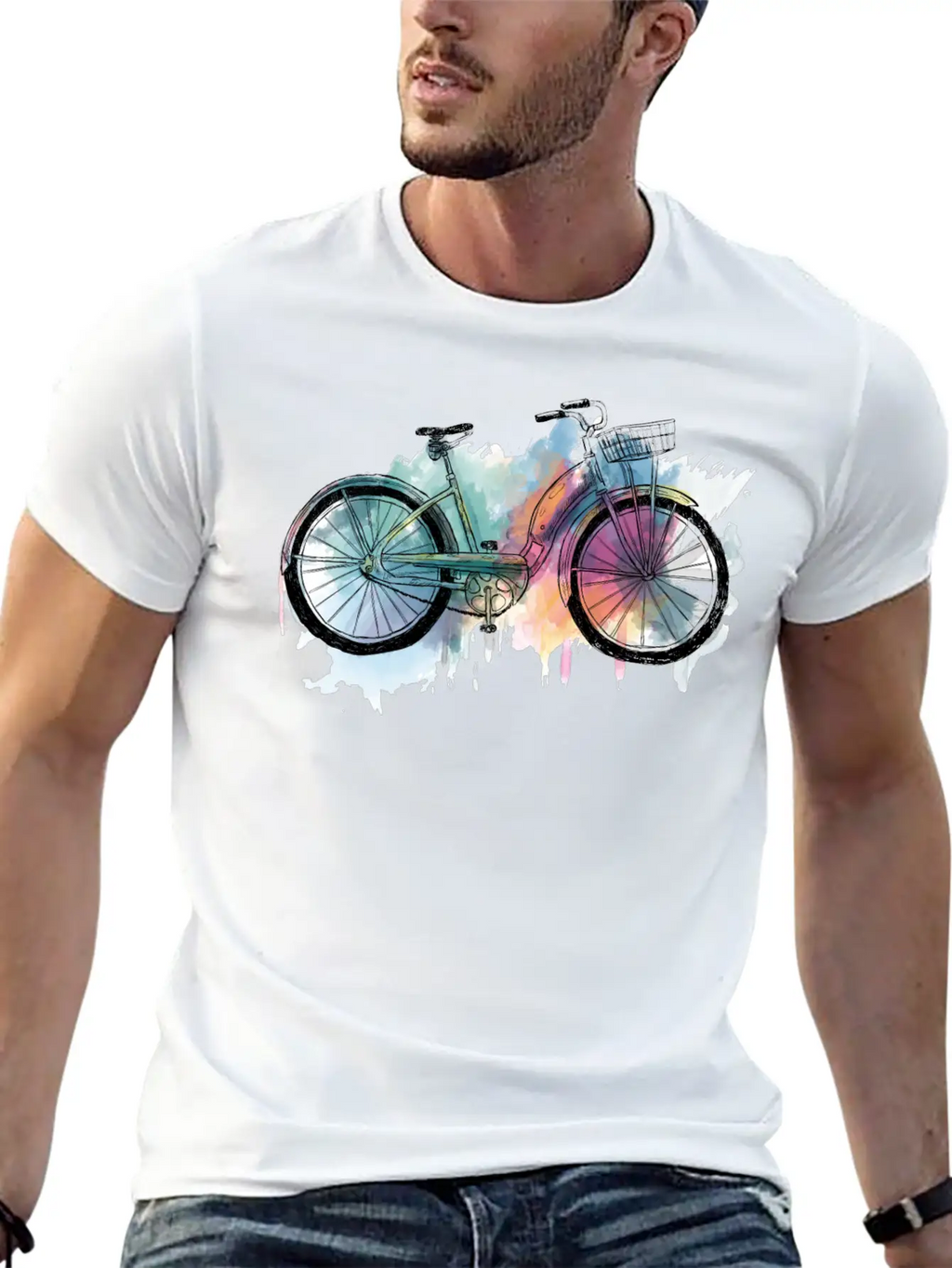 Hand Painted Retro Bike Unisex Short Sleeve Soft Cotton T-Shirt – Casual Everyday Wear