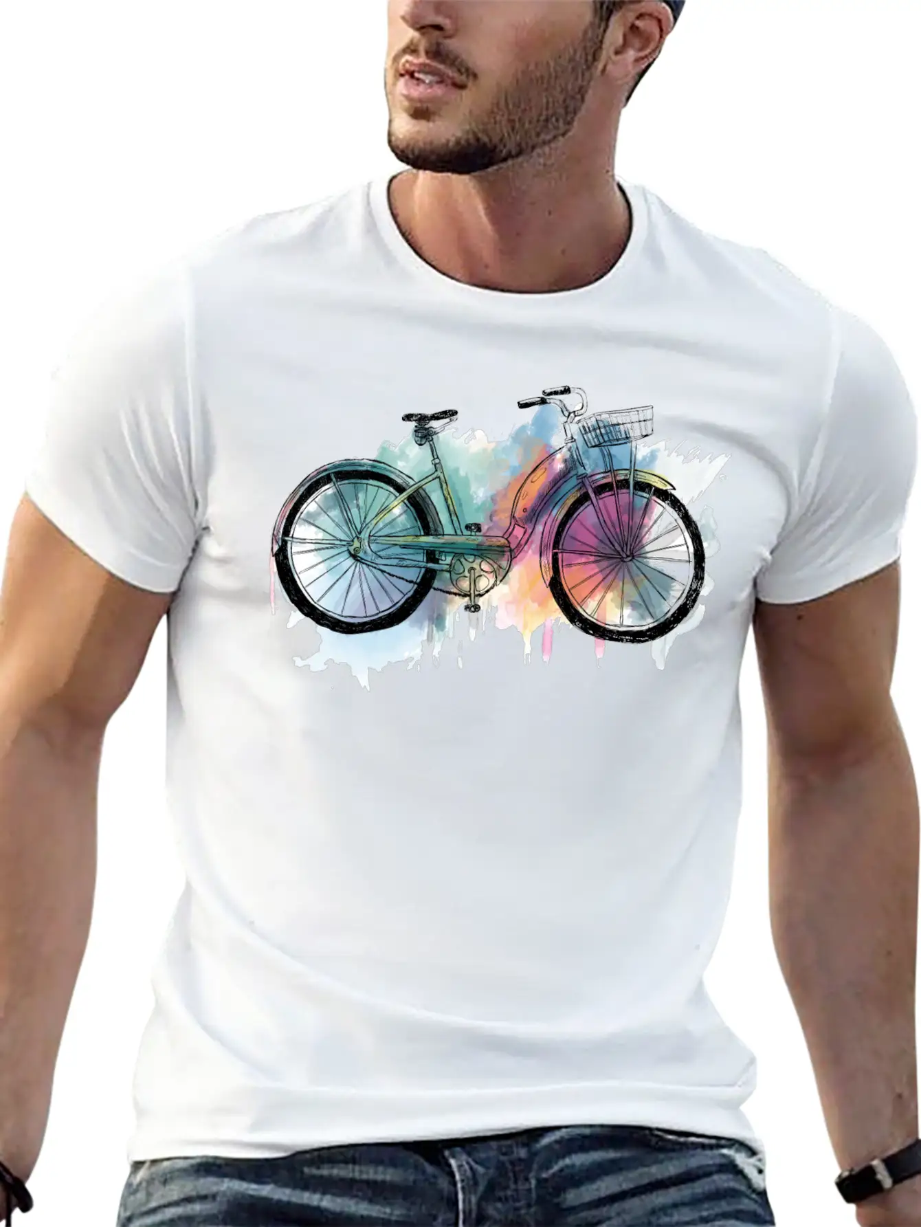 Hand Painted Retro Bike Unisex Short Sleeve Soft Cotton T-Shirt – Casual Everyday Wear