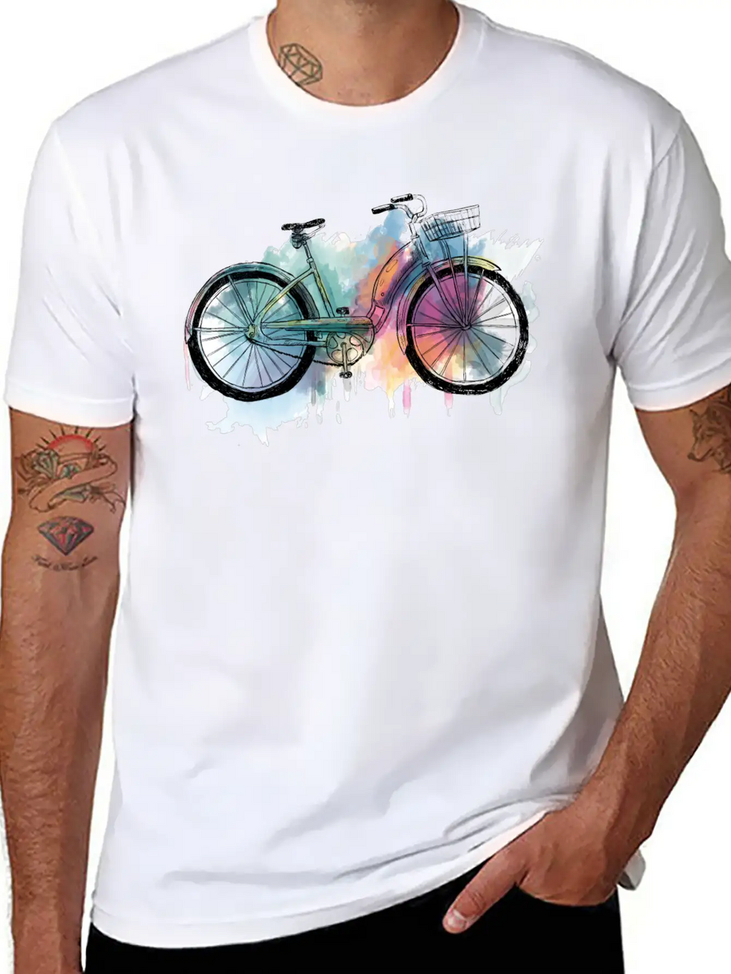 Hand Painted Retro Bike Unisex Short Sleeve Soft Cotton T-Shirt – Casual Everyday Wear