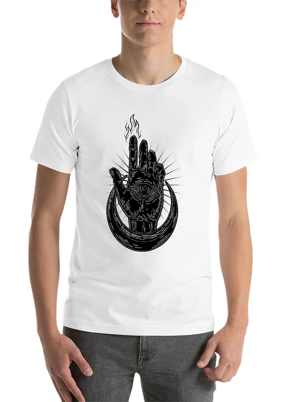 Hand With Eye And Half Moon Classic Fit Graphic Tee For Daily Comfort – Unisex Cotton Shirt