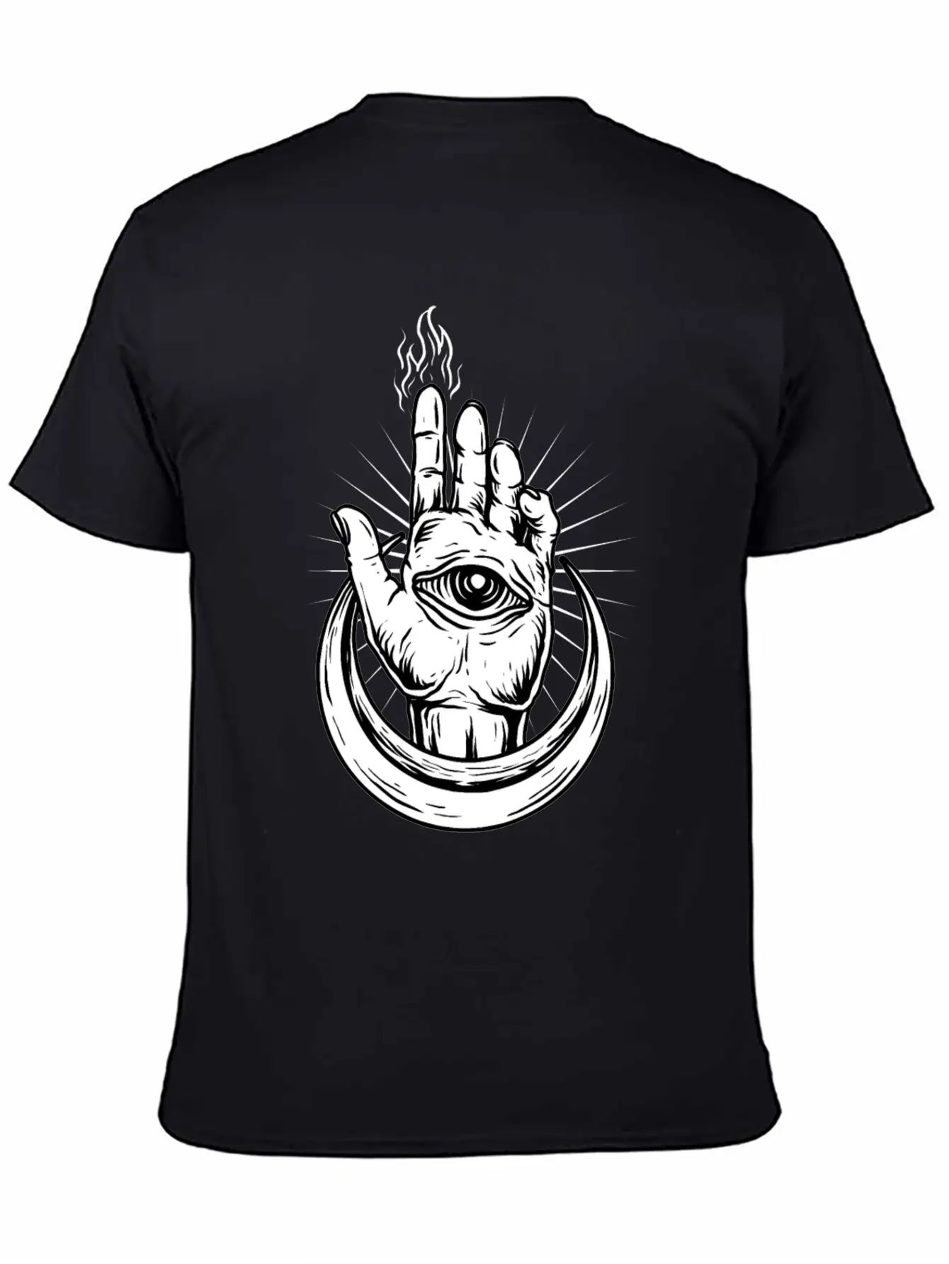 Hand With Eye And Half Moon Classic Fit Graphic Tee For Daily Comfort – Unisex Cotton Shirt