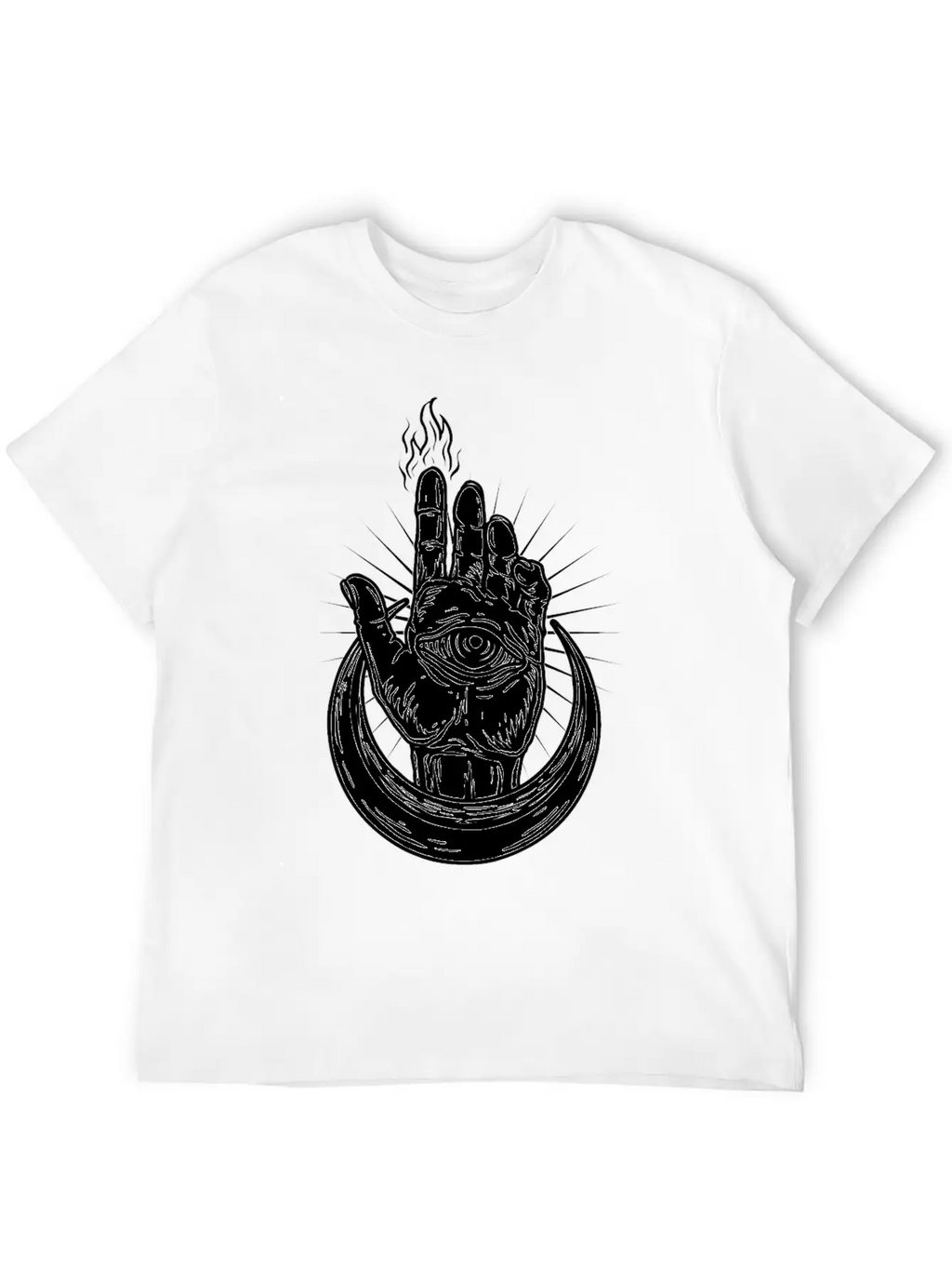 Hand With Eye And Half Moon Classic Fit Graphic Tee For Daily Comfort – Unisex Cotton Shirt