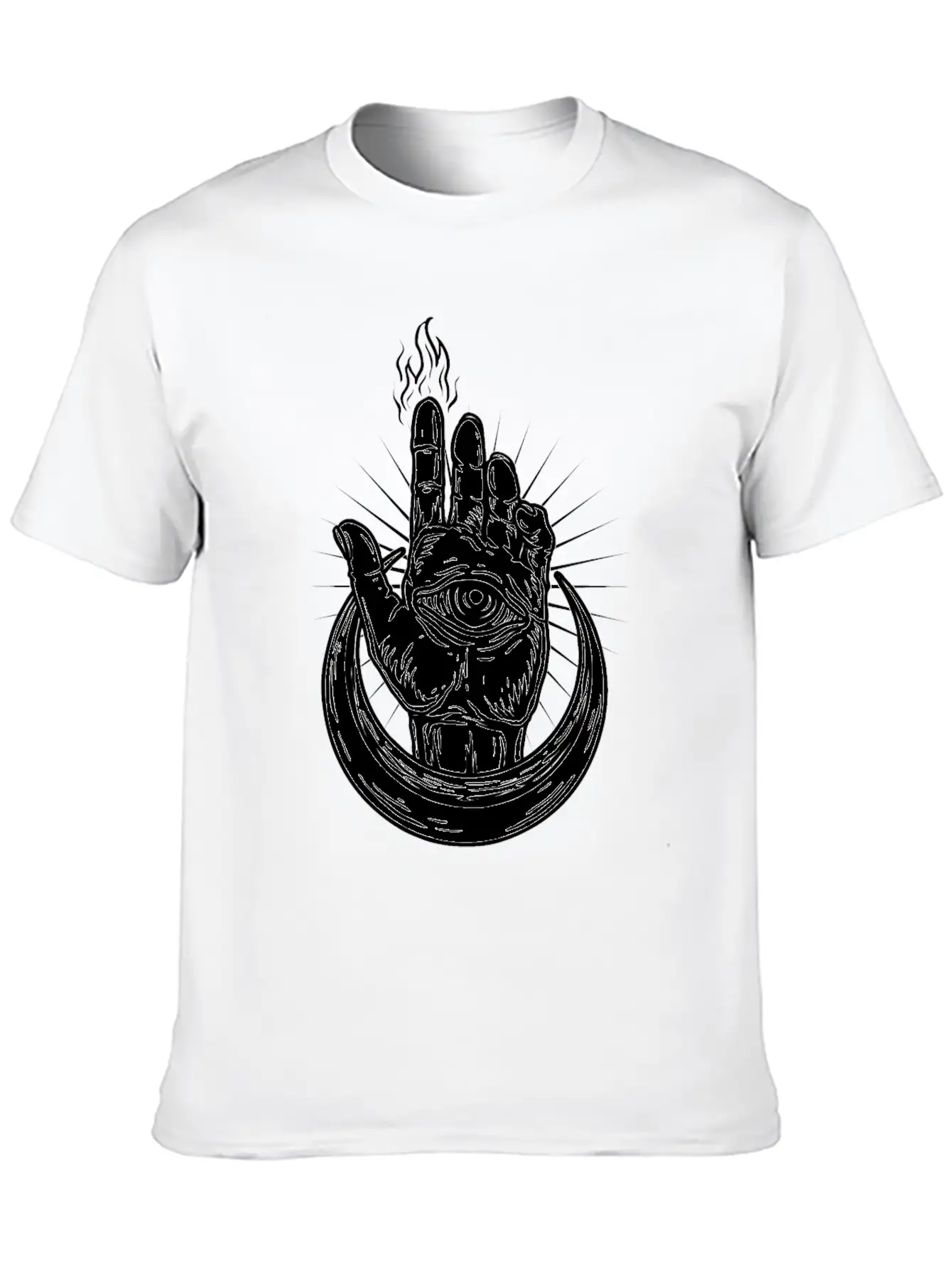 Hand With Eye And Half Moon Classic Fit Graphic Tee For Daily Comfort – Unisex Cotton Shirt