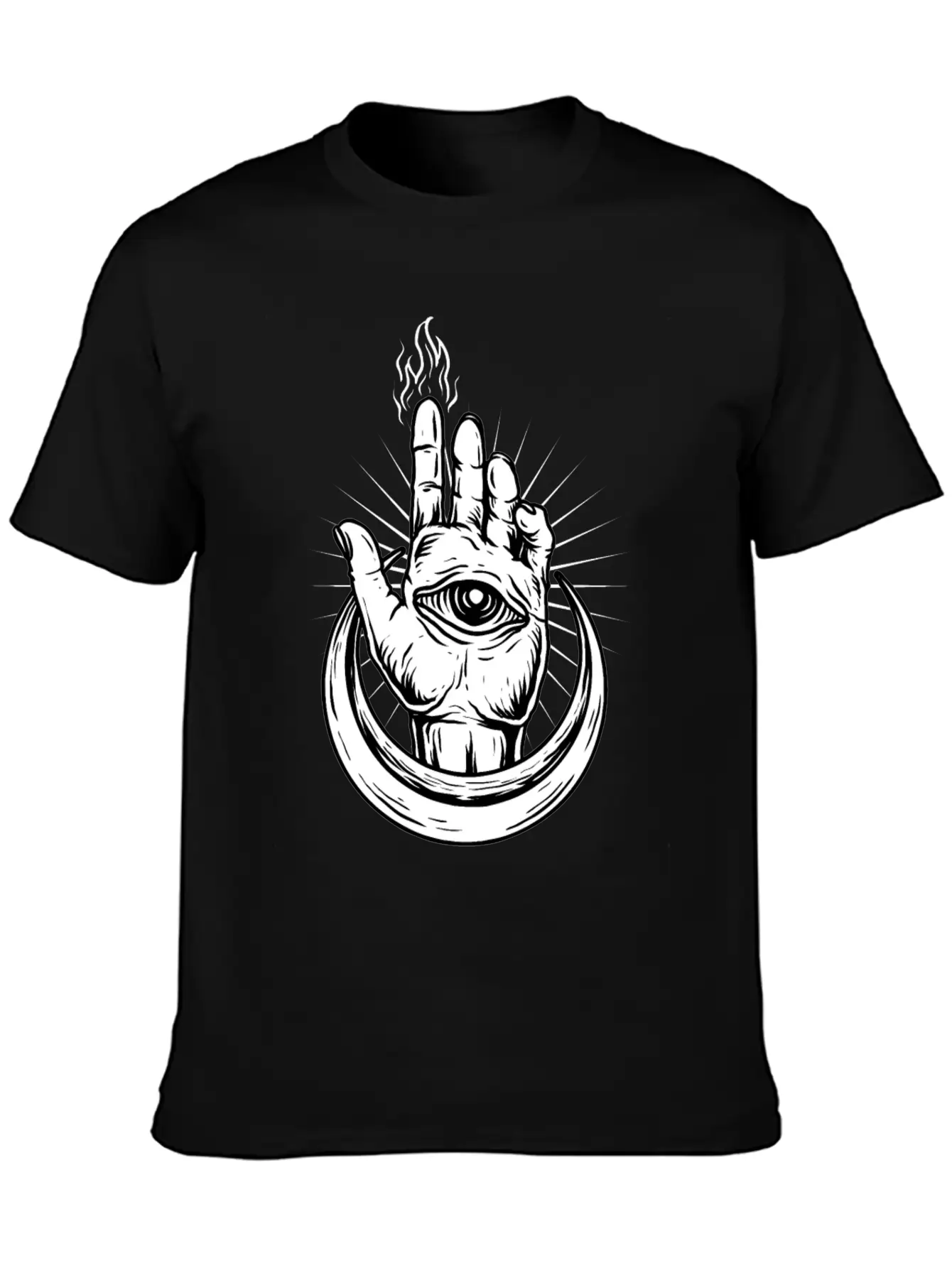 Hand With Eye And Half Moon Classic Fit Graphic Tee For Daily Comfort – Unisex Cotton Shirt