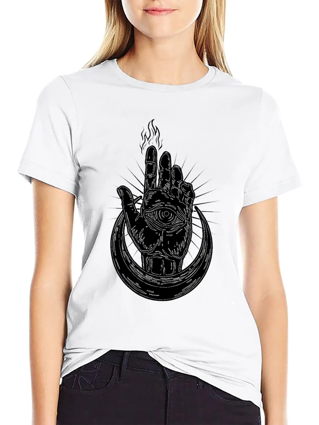 Hand With Eye And Half Moon Classic Fit Graphic Tee For Daily Comfort – Unisex Cotton Shirt
