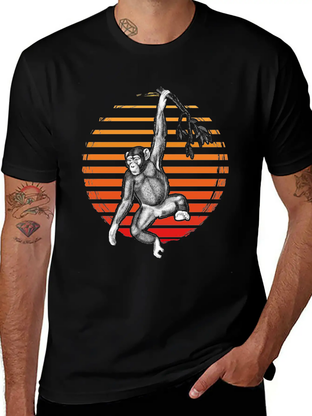 Hanging Chimpanzee Funny Monkey Lover Stylish Everyday T-Shirt – Unisex Basic Cotton Tee