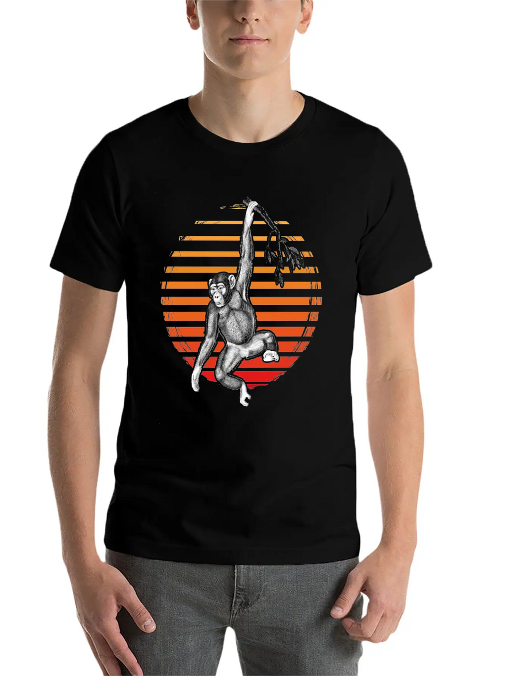 Hanging Chimpanzee Funny Monkey Lover Stylish Everyday T-Shirt – Unisex Basic Cotton Tee