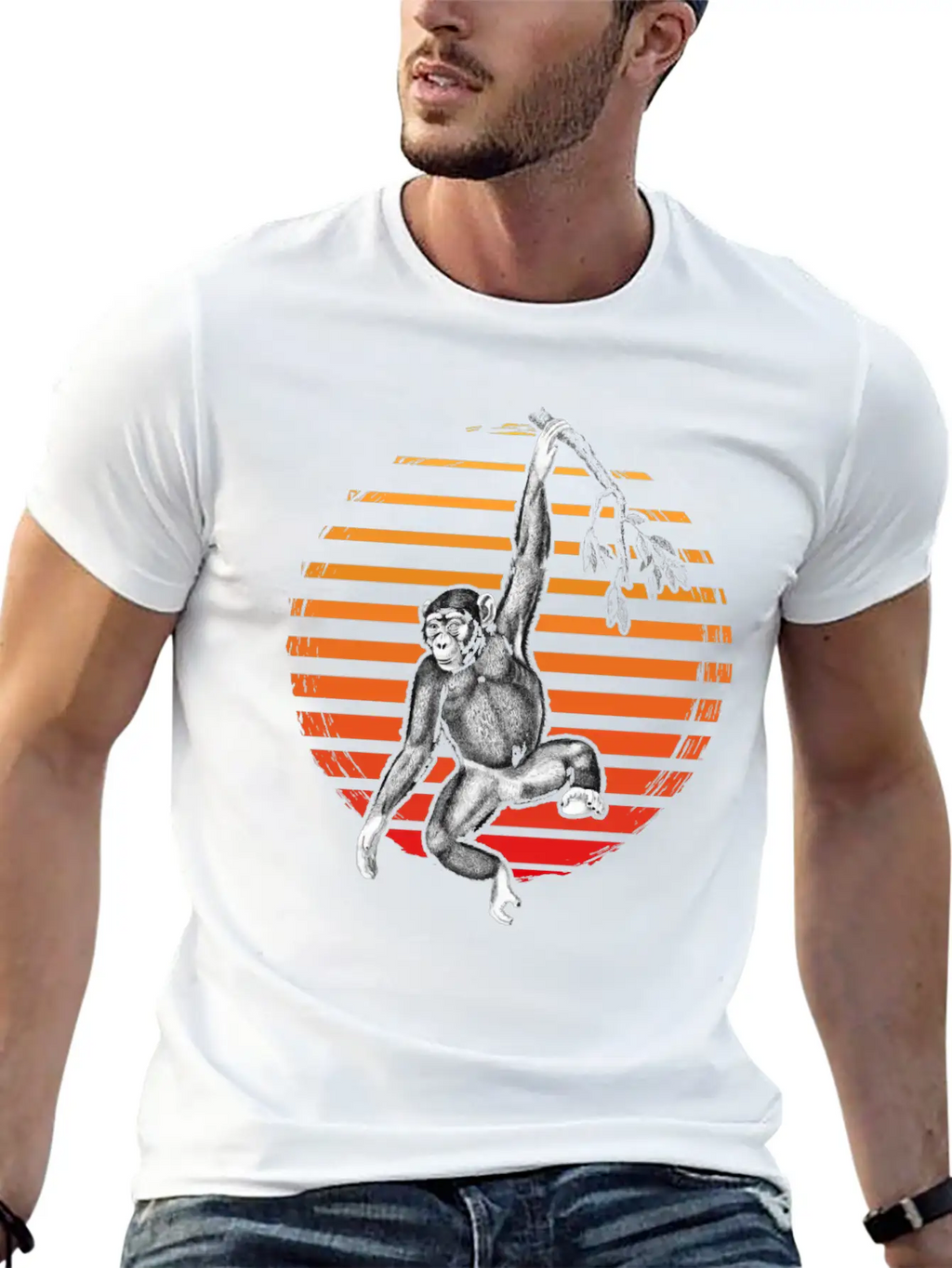 Hanging Chimpanzee Funny Monkey Lover Stylish Everyday T-Shirt – Unisex Basic Cotton Tee