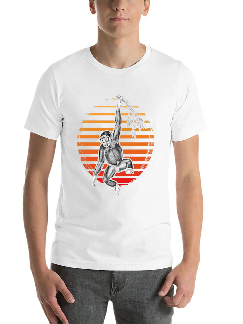 Hanging Chimpanzee Funny Monkey Lover Stylish Everyday T-Shirt – Unisex Basic Cotton Tee