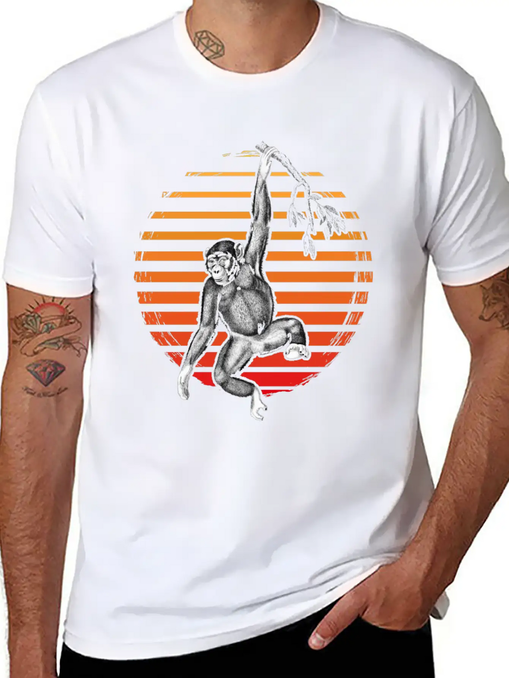 Hanging Chimpanzee Funny Monkey Lover Stylish Everyday T-Shirt – Unisex Basic Cotton Tee