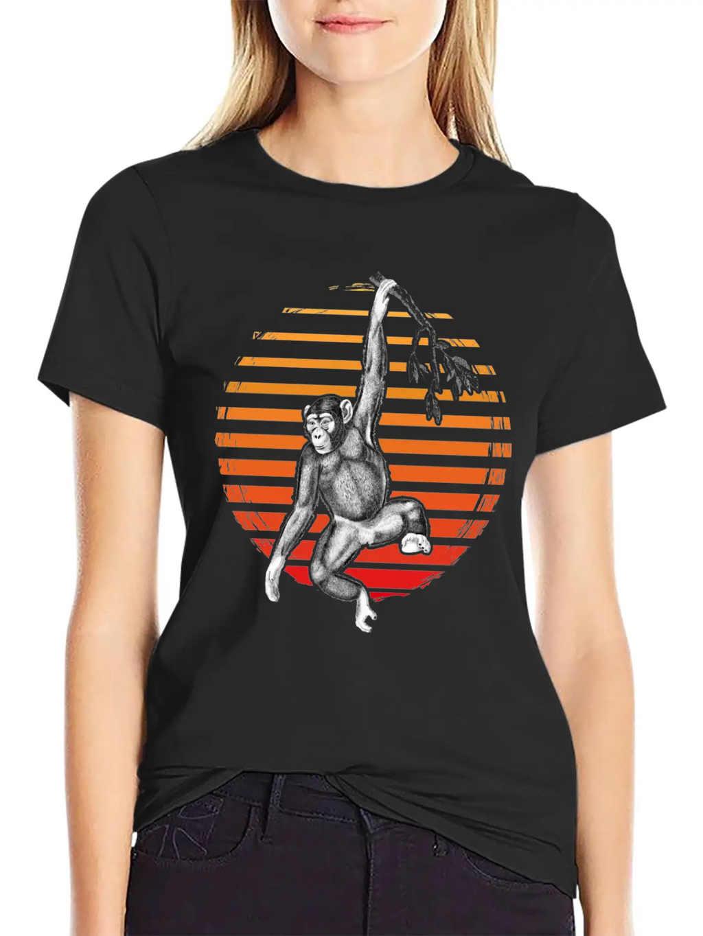 Hanging Chimpanzee Funny Monkey Lover Stylish Everyday T-Shirt – Unisex Basic Cotton Tee