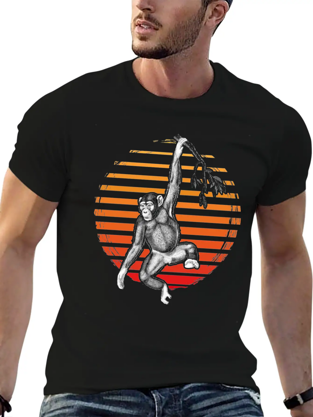 Hanging Chimpanzee Funny Monkey Lover Stylish Everyday T-Shirt – Unisex Basic Cotton Tee