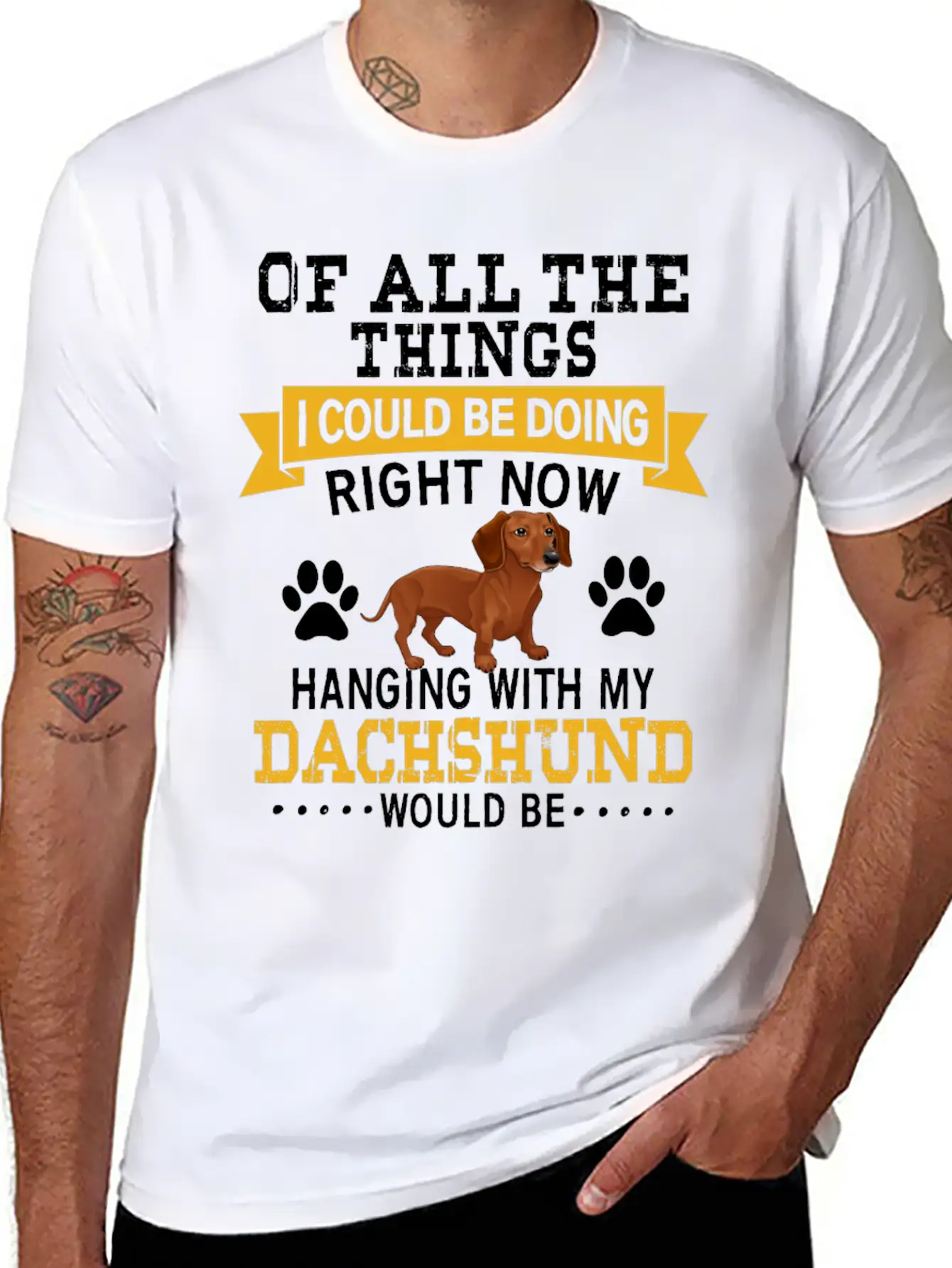 Hanging With My Dachshund Casual Graphic T-Shirt – Simple And Comfortable Daily Wear
