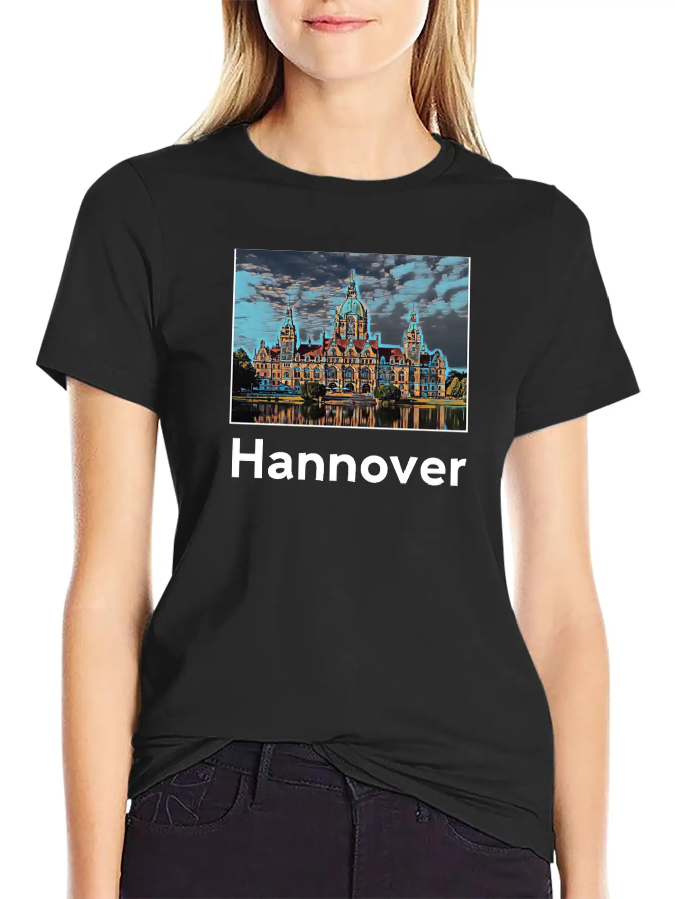 Hannover City Skyline Sights Silhouette Landmark Unisex Casual T-Shirt – Clean Design For Daily Comfort