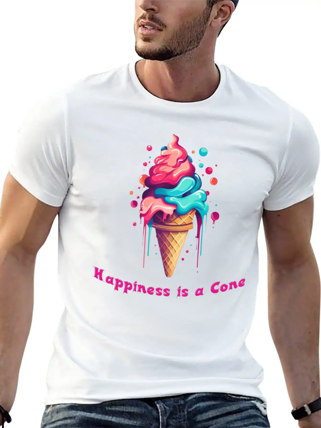 Happiness Is A Ice Cream Cone Unisex Casual T-Shirt – Clean Design For Daily Comfort