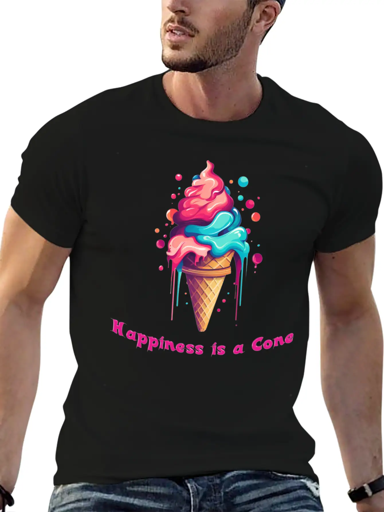 Happiness Is A Ice Cream Cone Unisex Casual T-Shirt – Clean Design For Daily Comfort