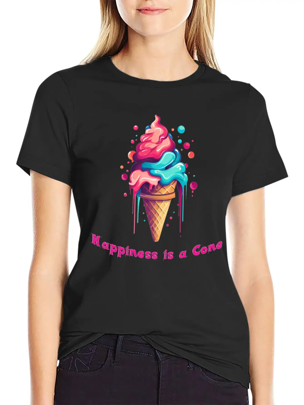 Happiness Is A Ice Cream Cone Unisex Casual T-Shirt – Clean Design For Daily Comfort