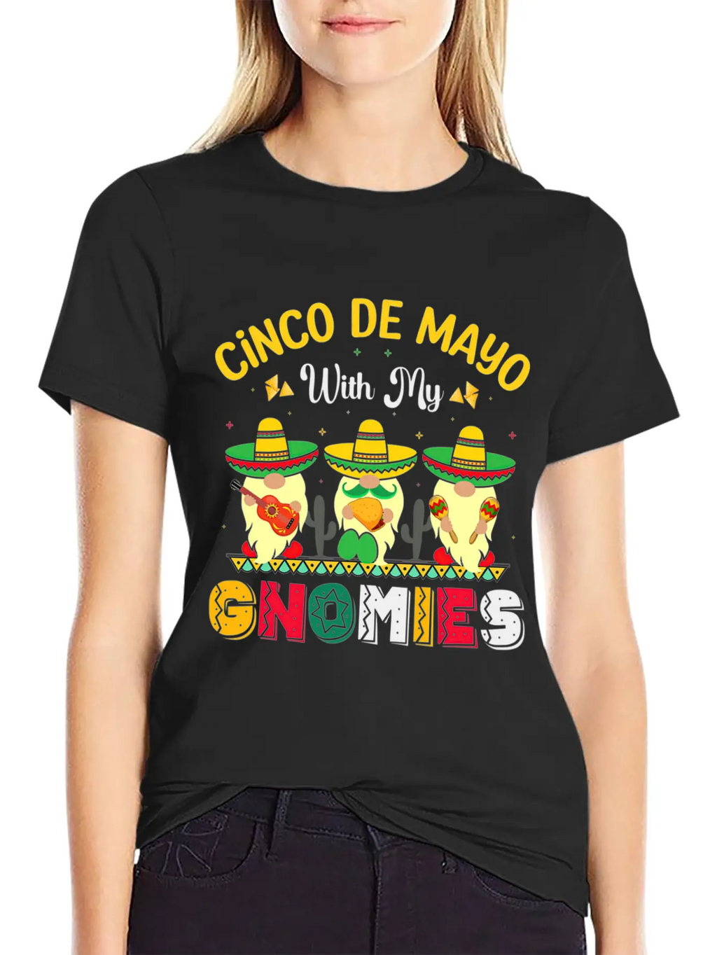 Happy Cinco De Mayo With My Gnomie Mexican Fiesta Unisex Casual T-Shirt – Clean Design For Daily Comfort