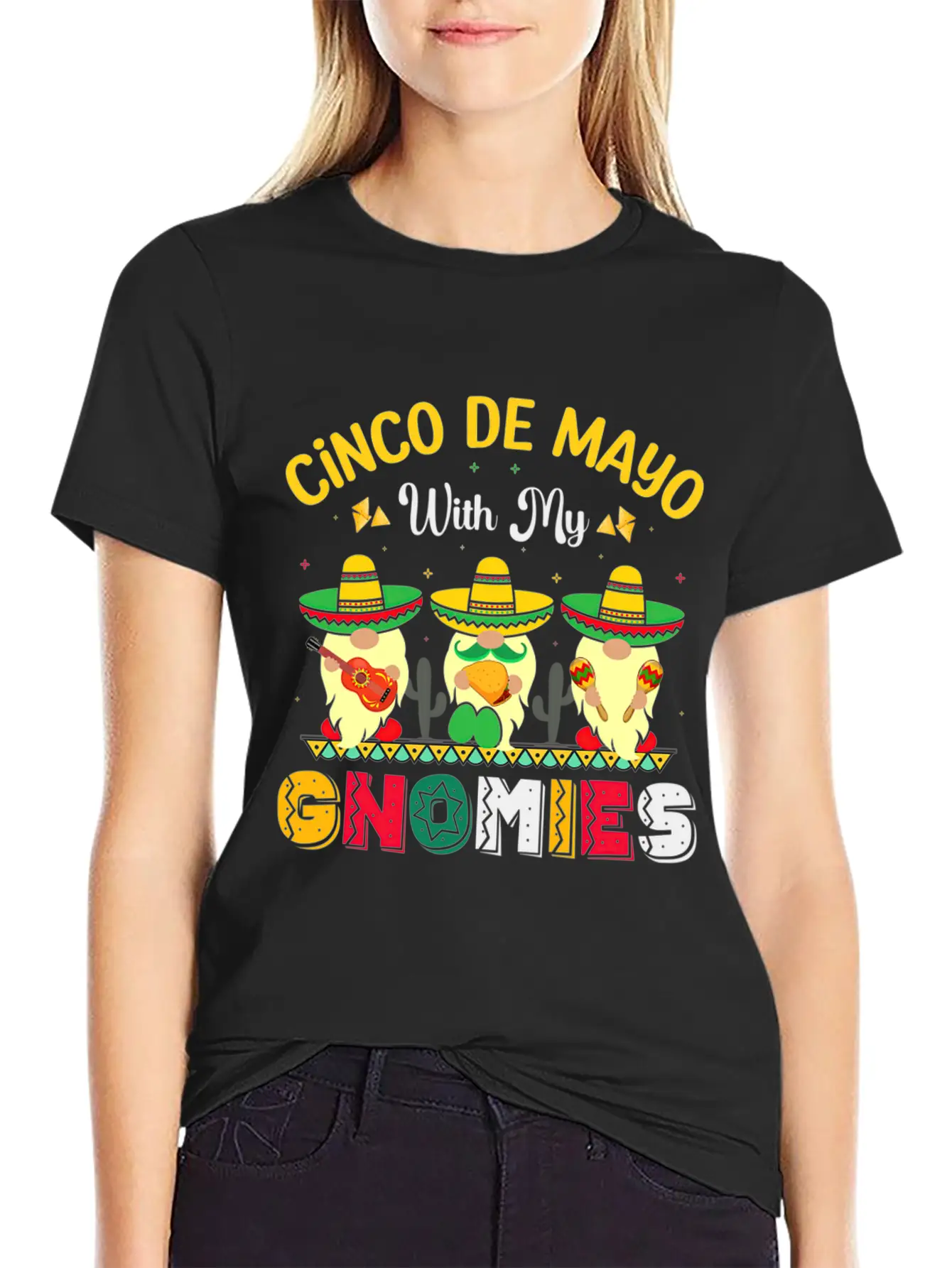 Happy Cinco De Mayo With My Gnomie Mexican Fiesta Unisex Casual T-Shirt – Clean Design For Daily Comfort