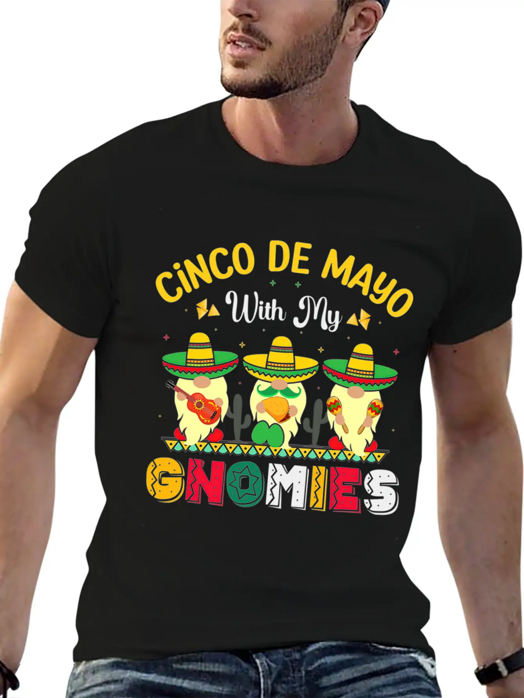 Happy Cinco De Mayo With My Gnomie Mexican Fiesta Unisex Casual T-Shirt – Clean Design For Daily Comfort