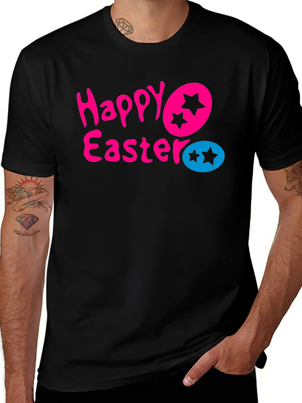 Happy Easter Txt & Easter Eggs -2 Breathable Graphic T-Shirt – Perfect For Casual Days
