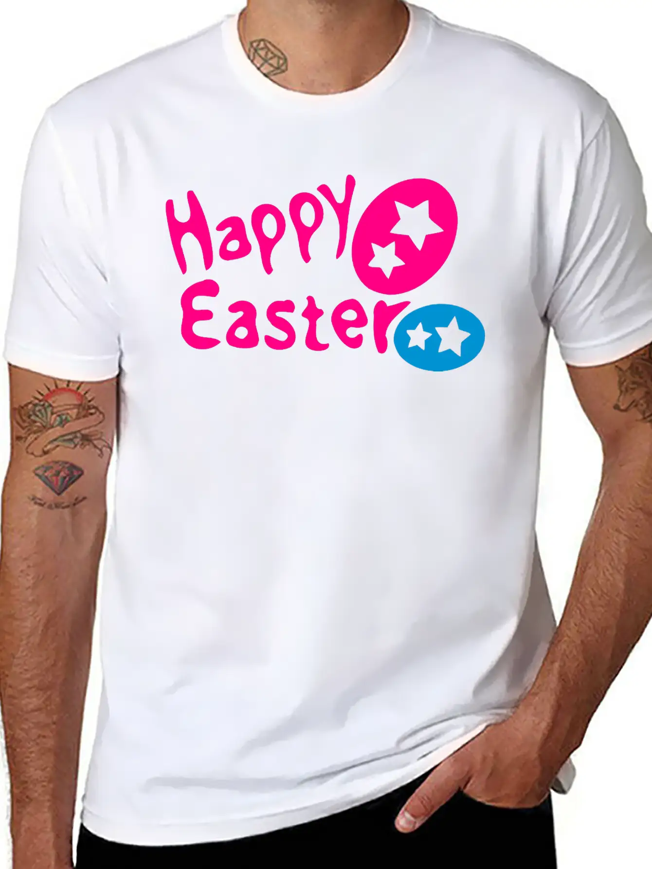 Happy Easter Txt & Easter Eggs -2 Breathable Graphic T-Shirt – Perfect For Casual Days