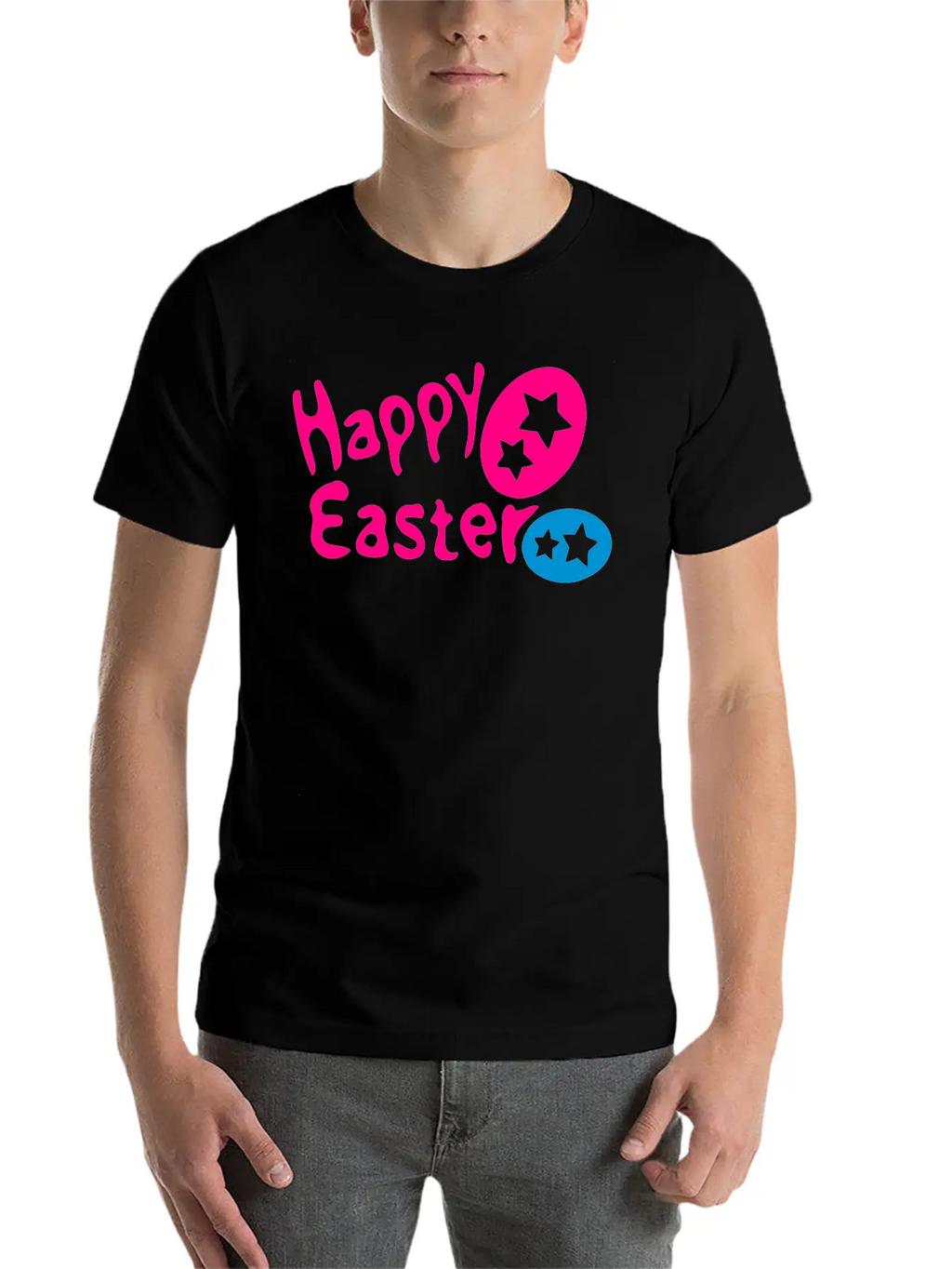 Happy Easter Txt & Easter Eggs -2 Breathable Graphic T-Shirt – Perfect For Casual Days
