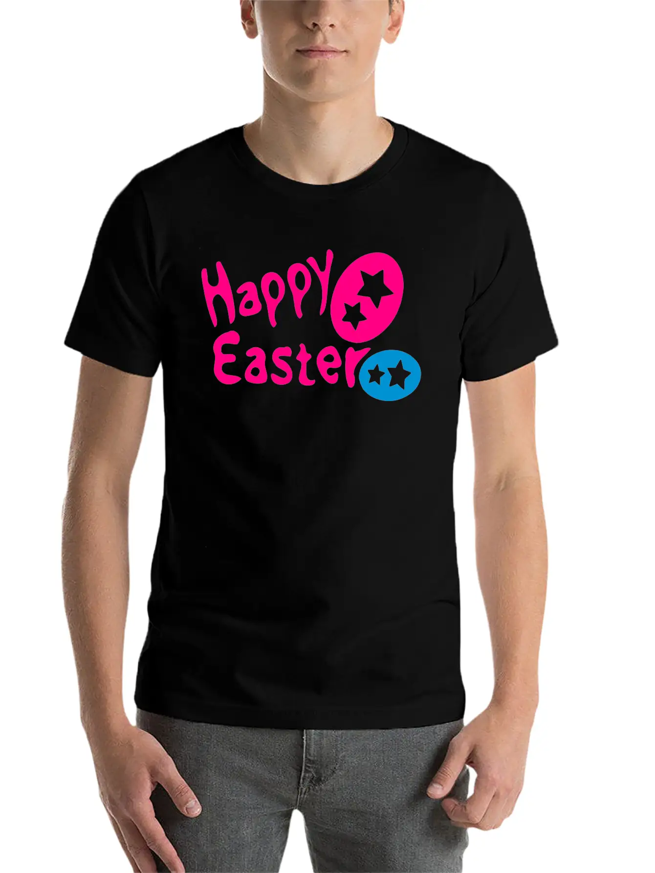Happy Easter Txt & Easter Eggs -2 Breathable Graphic T-Shirt – Perfect For Casual Days