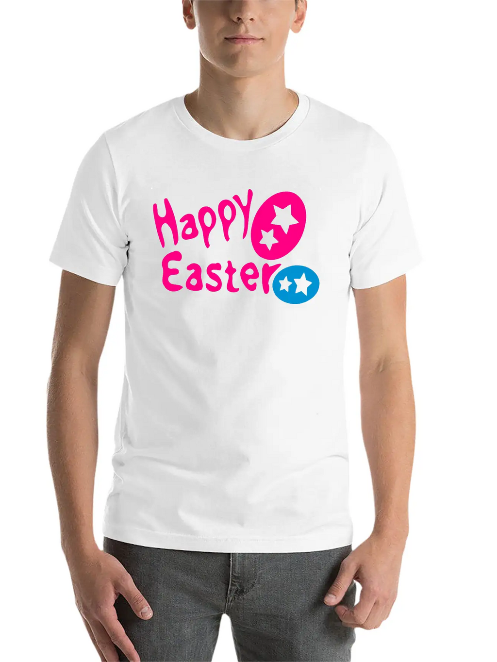 Happy Easter Txt & Easter Eggs -2 Breathable Graphic T-Shirt – Perfect For Casual Days