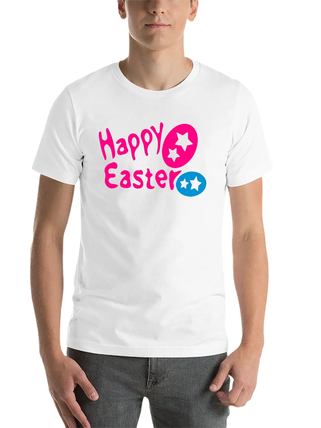Happy Easter Txt & Easter Eggs -2 Breathable Graphic T-Shirt – Perfect For Casual Days