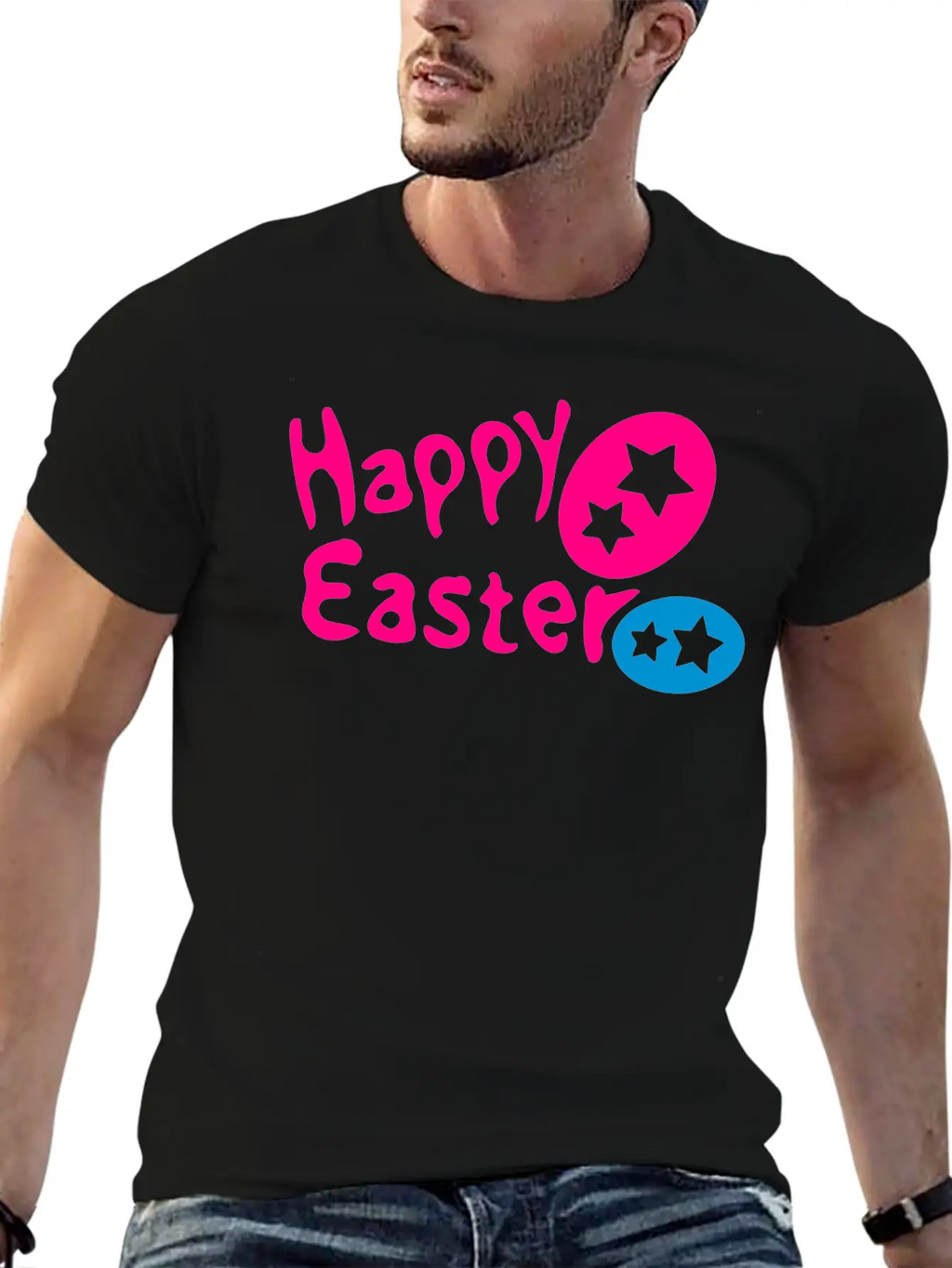 Happy Easter Txt & Easter Eggs -2 Breathable Graphic T-Shirt – Perfect For Casual Days