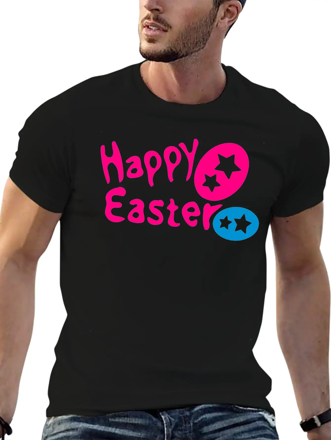 Happy Easter Txt & Easter Eggs -2 Breathable Graphic T-Shirt – Perfect For Casual Days