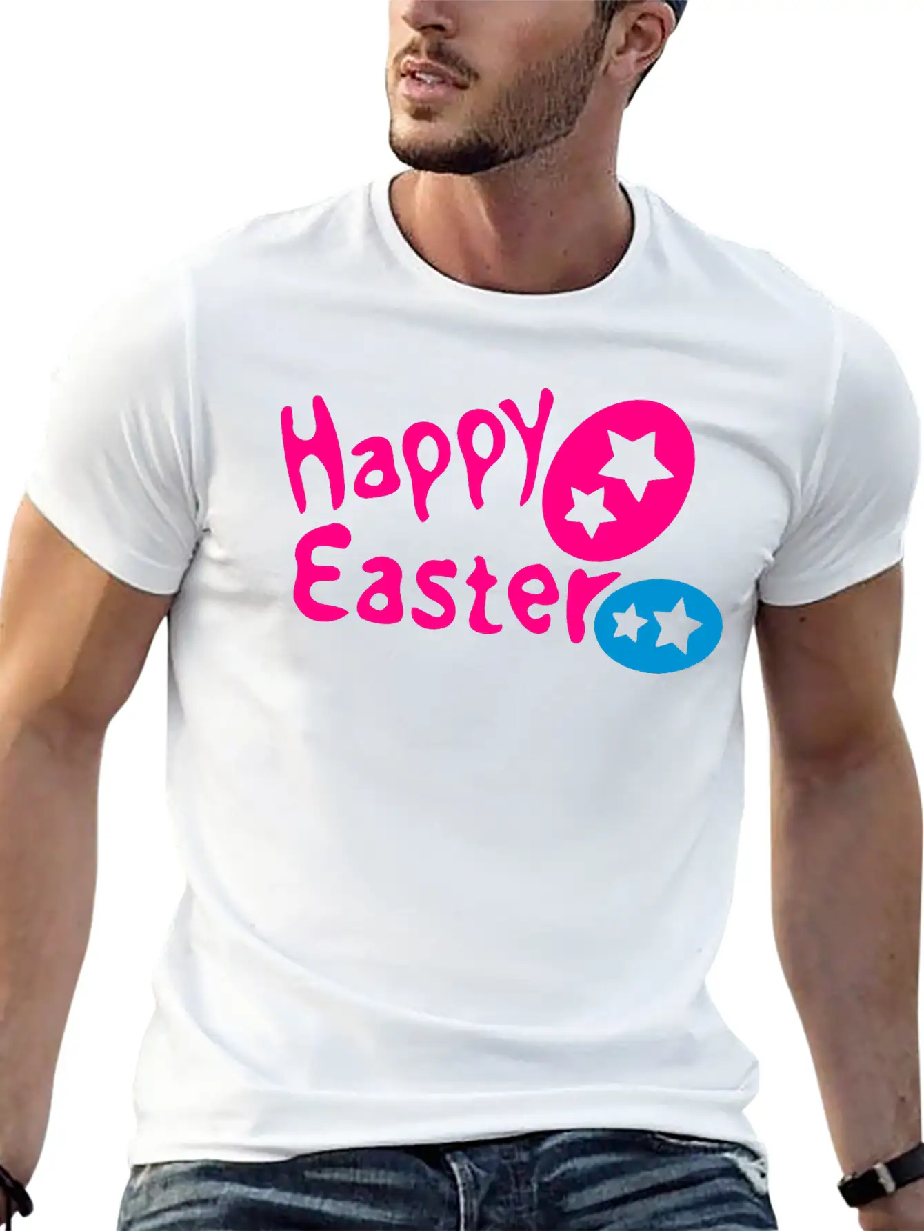 Happy Easter Txt & Easter Eggs -2 Breathable Graphic T-Shirt – Perfect For Casual Days