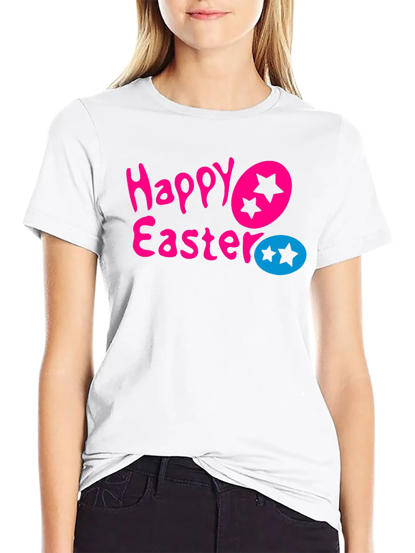 Happy Easter Txt & Easter Eggs -2 Breathable Graphic T-Shirt – Perfect For Casual Days