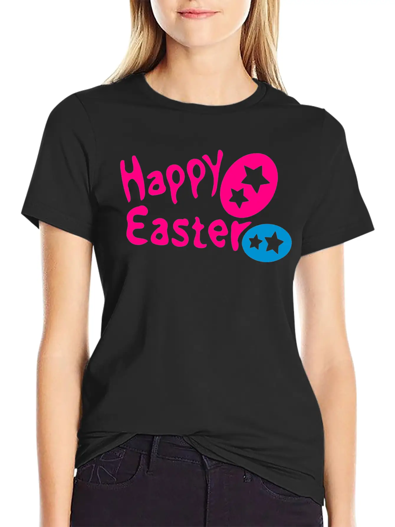 Happy Easter Txt & Easter Eggs -2 Breathable Graphic T-Shirt – Perfect For Casual Days