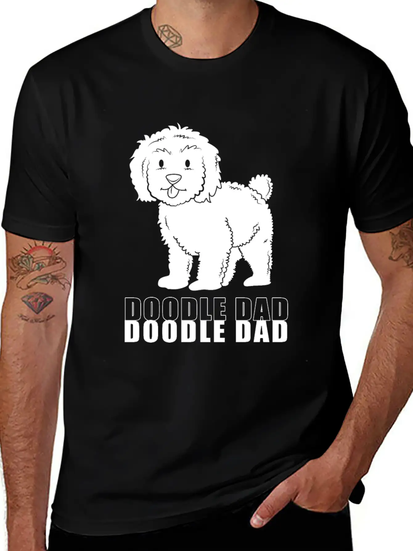 Happy Fathers Day Dog Dad Doodle Dad Casual Graphic T-Shirt – Simple And Comfortable Daily Wear