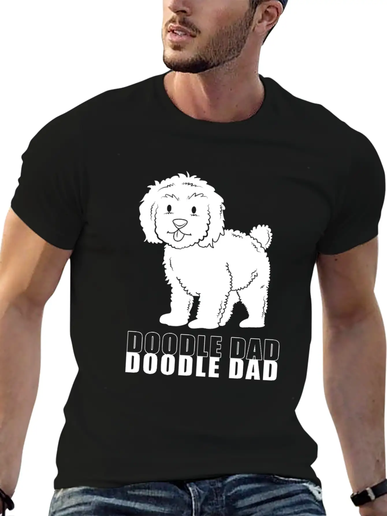 Happy Fathers Day Dog Dad Doodle Dad Casual Graphic T-Shirt – Simple And Comfortable Daily Wear