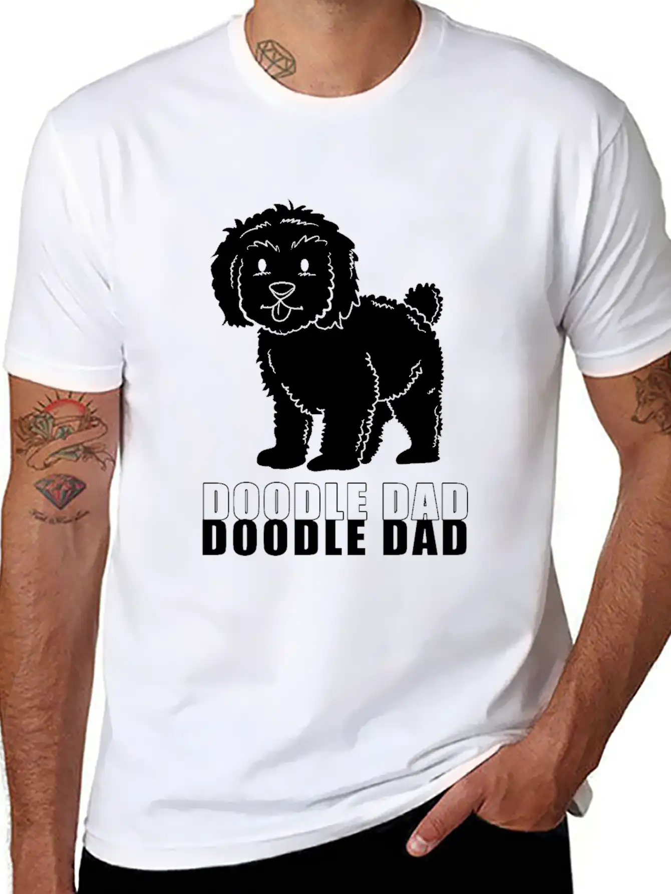 Happy Fathers Day Dog Dad Doodle Dad Casual Graphic T-Shirt – Simple And Comfortable Daily Wear