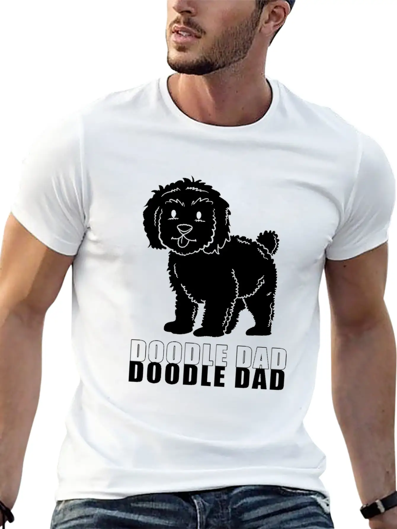 Happy Fathers Day Dog Dad Doodle Dad Casual Graphic T-Shirt – Simple And Comfortable Daily Wear