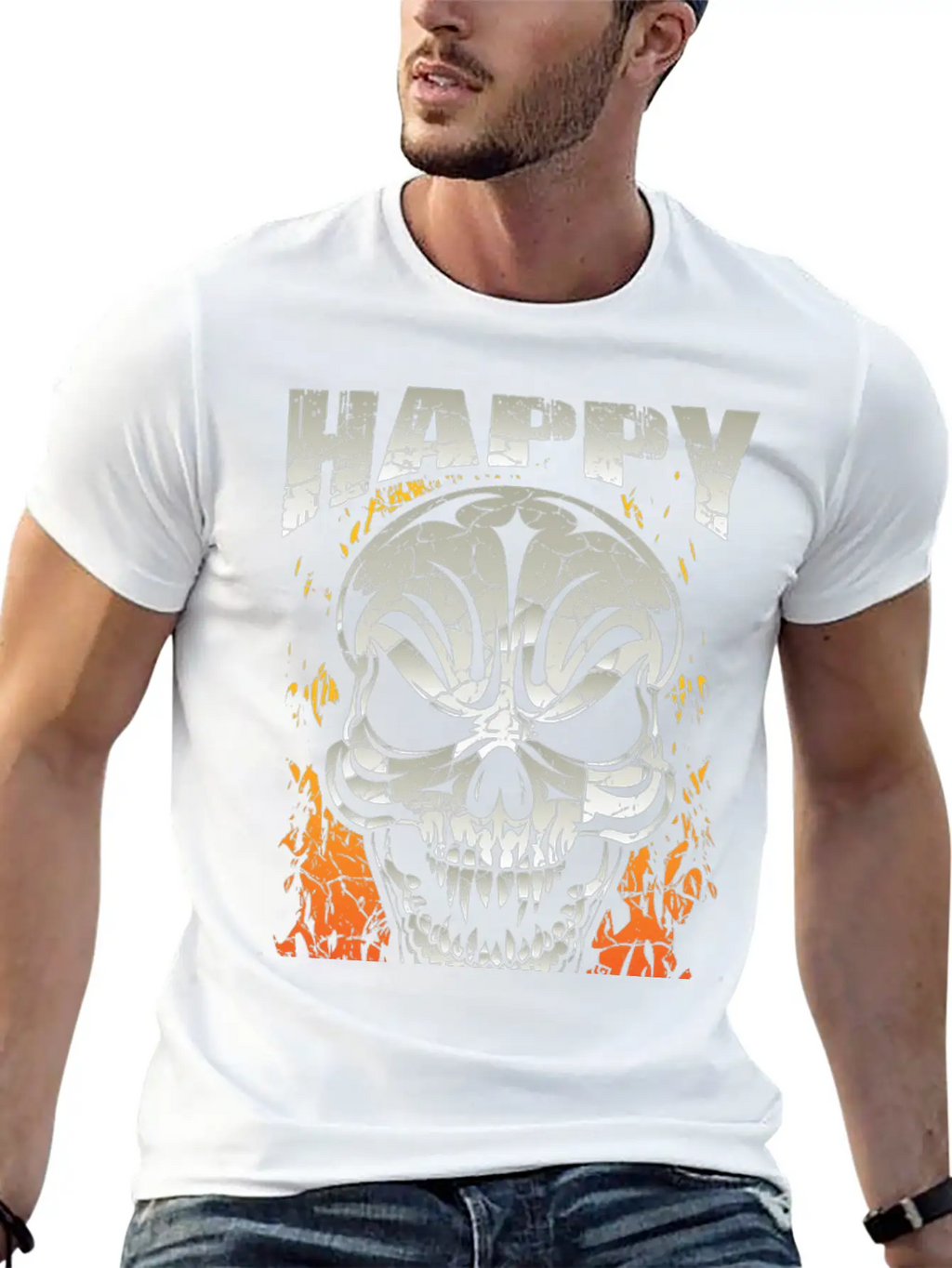 Happy Halloween Skull Unisex Short Sleeve Soft Cotton T-Shirt – Casual Everyday Wear
