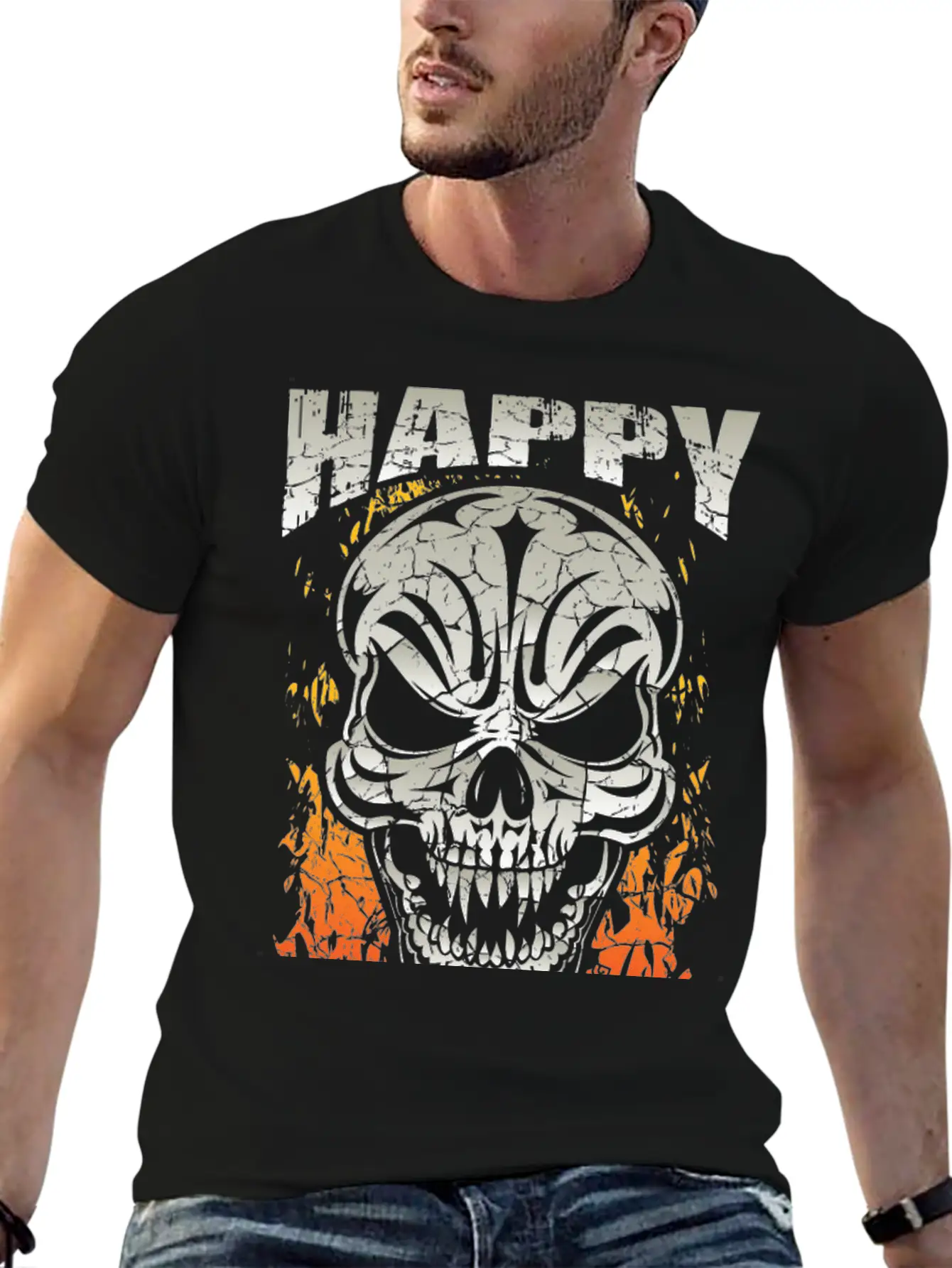 Happy Halloween Skull Unisex Short Sleeve Soft Cotton T-Shirt – Casual Everyday Wear
